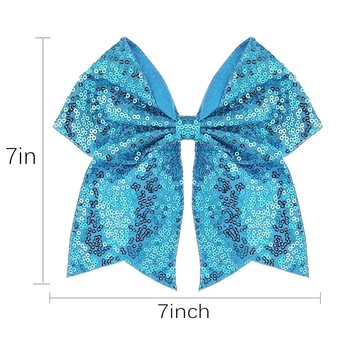 Large Big 7 Inch Glitter Bow Clip Sequin Bling Party Hair Accessories for Women Teens Girls Kids 3 Pcs (Blue, Purple, Black)