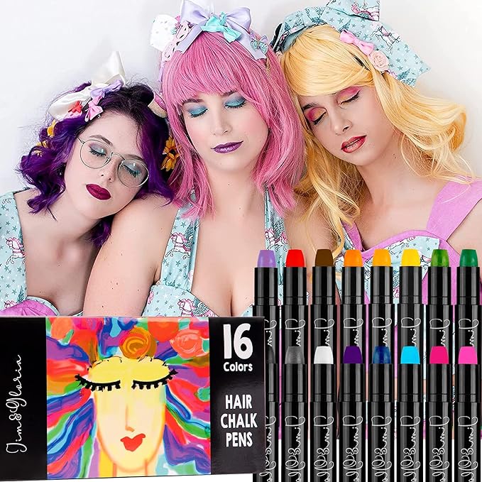 Jim&Gloria 16 Dustless Hair Chalk for Girls Washable Dye, Birthday Gifts for Teen Girls Makeup Kit, Temp Paint Temporary Hair Color for Teen Girl Gifts Trendy Stuff