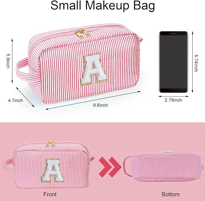 YOOLIFE Teacher Appreciation Gifts for Women - Personalized Birthday Gifts Idea for Women Teacher Best Friend Mom Bridesmaid, Large Initial Pink Makeup Bag, Cosmetic Toiletry Bag Case Make Up Pouch T