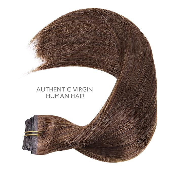 WENNALIFE Seamless Clip In Hair Extensions, 14 Inch 130g 7pcs Chocolate Brown Hair Extensions Clip in Human Hair Invisible PU Skin Weft Natural Remy Human Hair Extensions