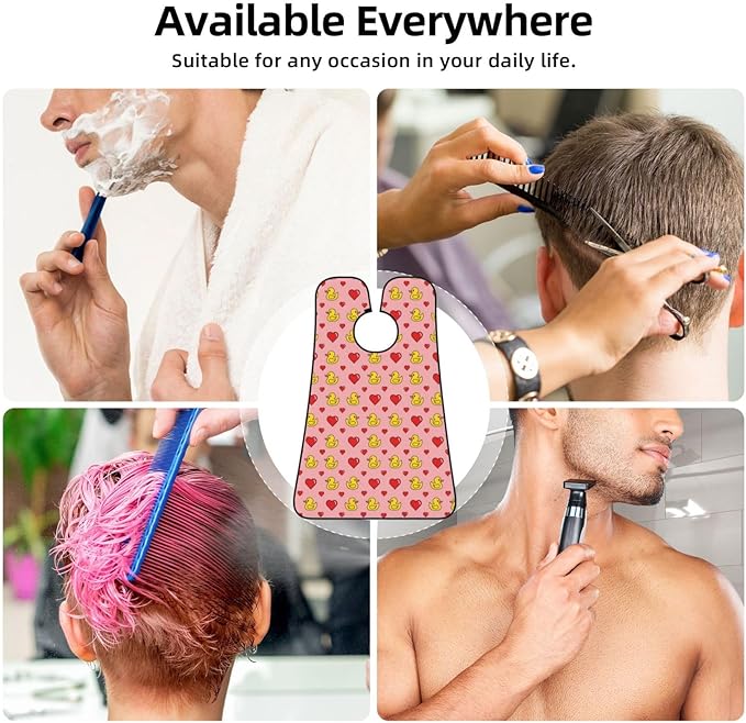 Beard Trimming Hair Catcher, Pink Heart Polka Dots Yellow Rubber Ducks Shave Bib, Non-Stick Bib Apron Waterproof, Shaving Tool for Men for Husband Father’s Day