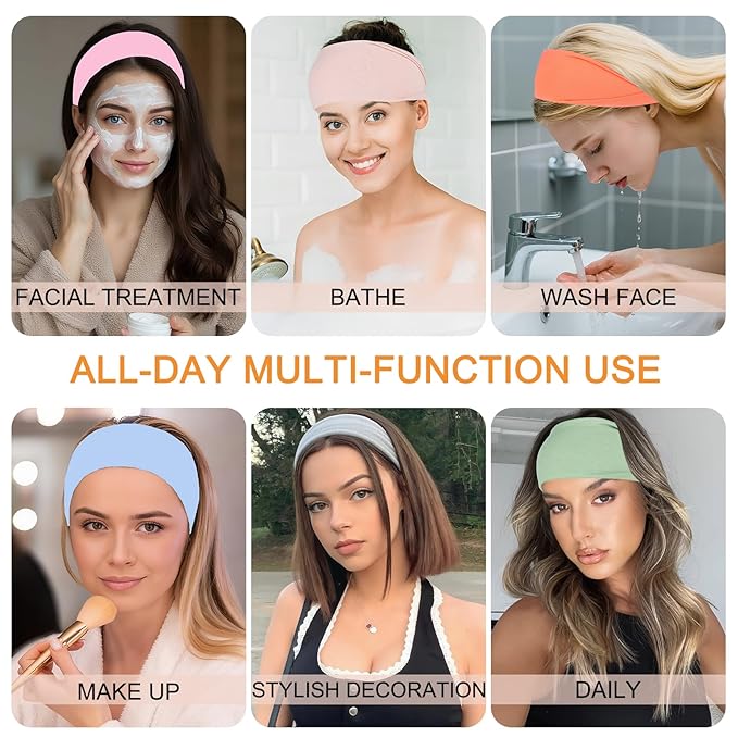 Wide Headbands for Women Non Slip Fashion Womens Headbands 6 Pack Yoga Workout Sweat Head Bands Elastic Hair Bands for Women's Hair Soft Cotton Cloth Headband for Everyday Wear