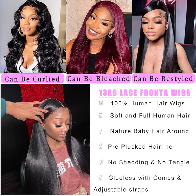 Straight Lace Front Wigs Human Hair Pre Plucked 180 Density Unprocessed Brazilian Virgin Human Hair 13x6 HD Lace Frontal Wigs Black Human Hair Glueless Wigs for Women 26 Inch