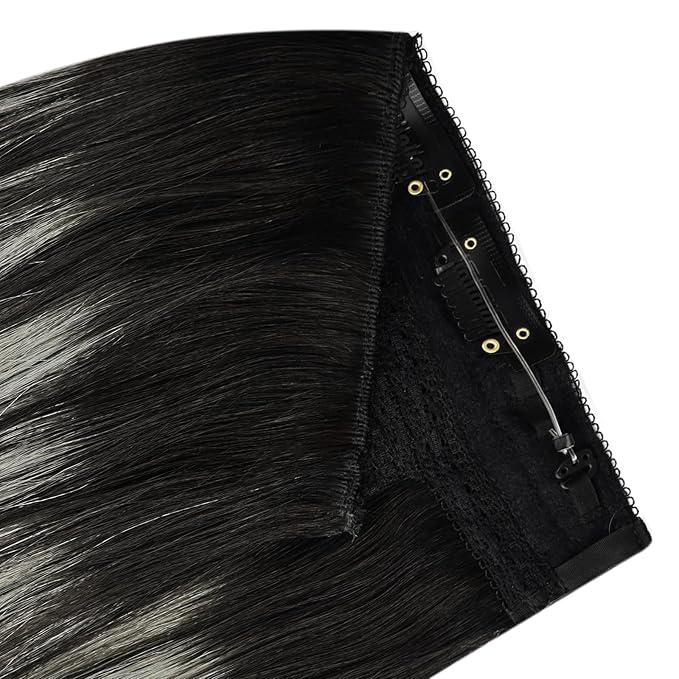 YoungSee 135G Wire Hair Extensions Ombre Black with Silver Hair Extensions Invisible Wire Black Ombre One Piece Hair Extension Real Human Hair 24Inch