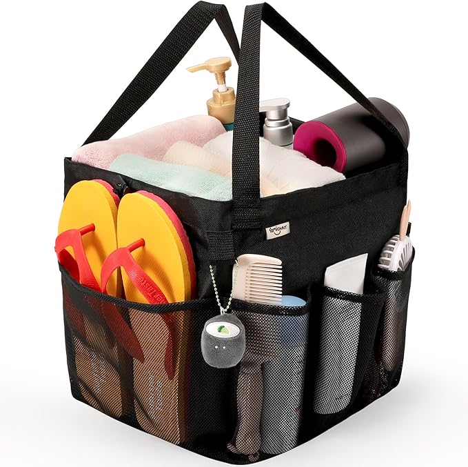 Mesh Shower Caddy Portable, Dorm Room Essentials for College Students, Large Capacity with 8 Pockets Shower Bag for Camping,Swimming,Gym,Travel