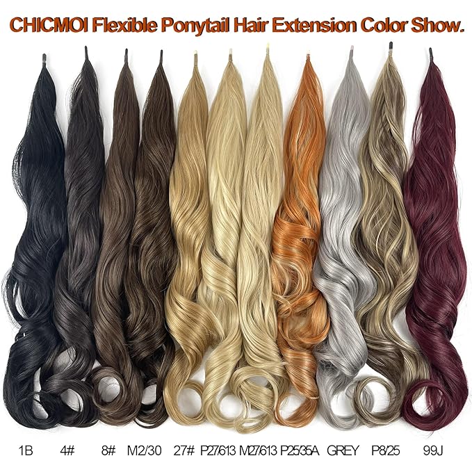 Chicmoi Blonde Ponytail Extainson 32 Inch Flexible Wrap Around Ponytail Hair Extension Long Wavy Pony Tails hair Extension Synthetic Hairpieces For Women and Girls