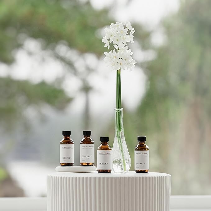 AromaTech The Tea Collection Set | Gift Set of Aroma Diffuser Essential Oils Blend of Matcha Moment, Tea Garden, White Tea & Iris and White Tea & Thyme - 10 Milliliter