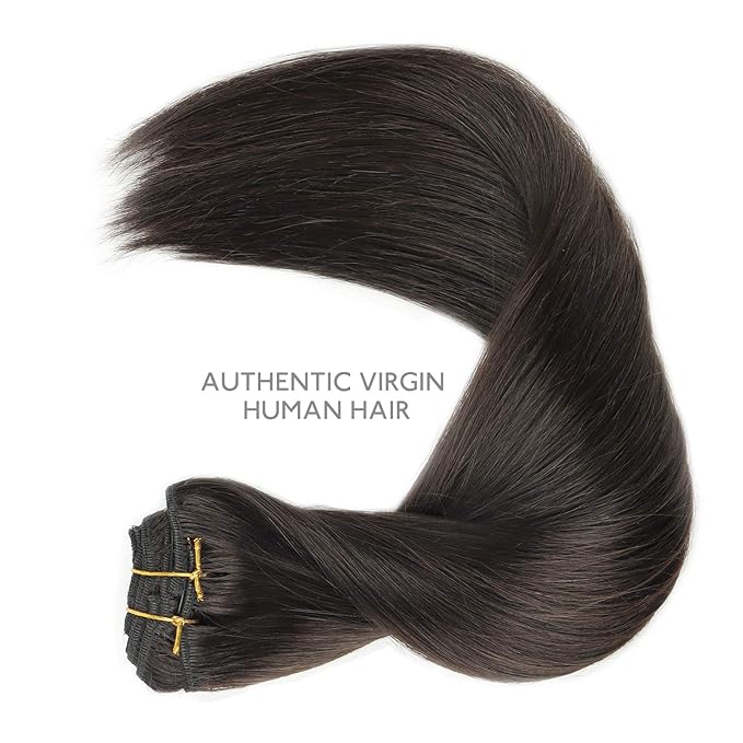 WENNALIFE Clip in Hair Extensions, 150g 14 Inch 9pcs Dark Brown Remy Hair Thicker Double Weft Extensiones De Cabello Humano Con Clip Ins Straight Full Volume