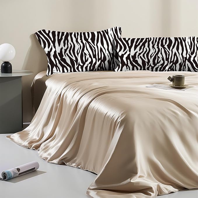 Satin Pillowcase 1 Pack-Zebra Black and White Silky Pillow Cover for Hair and Skin,Standard Size 20x26 Inch Soft Cooling Printed Pillow Cases with Hidden Zipper,Gifts for Women Men