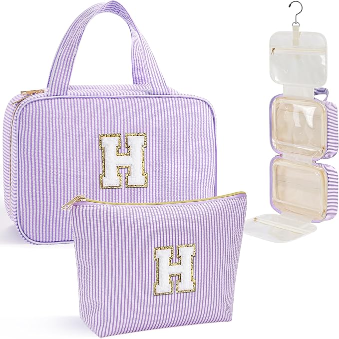 YOOLIFE Travel Toiletry Bag for Women - Hanging Toiletry Bag, Personalized Initial Toiletry Bags for Traveling Women, Portable Travel Toiletry Bag for Toiletries, Cosmetics - Letter H,Purple