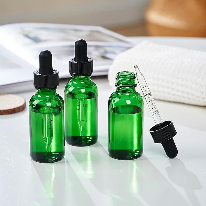 48 Pcs, 1oz Glass Dropper Bottle, Leakproof Tincture Bottles with Dropper, Green Reusable Eye Dropper Bottle for All Kinds of Liquids (Green, 1oz-48pcs)