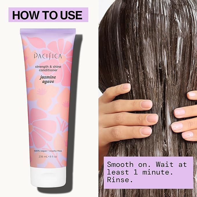 Jasmine Agave Strengthening Shampoo & Conditioner Set – Clean Vegan Shampoo & Conditioner for Weak Or Brittle Hair (Including Color-Treated), Stronger, Shinier Strands, No Silicones or Parabens