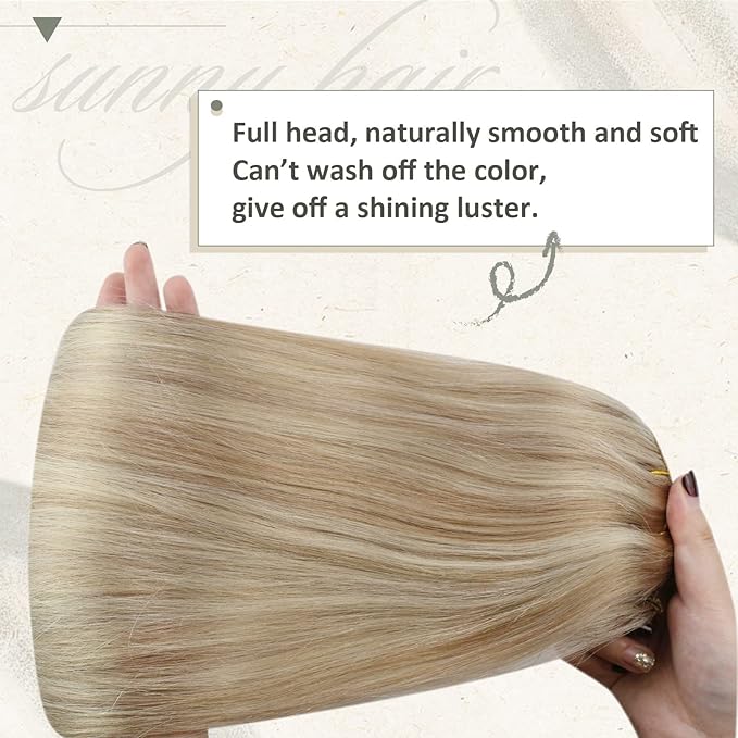 Ve Sunny Human Hair Clip in Extensions Full Head Remy Hair Extensions Blonde Highlight for Women Warm Color Clip in Hair Extensions Straight 120g 7pcs 16 inch