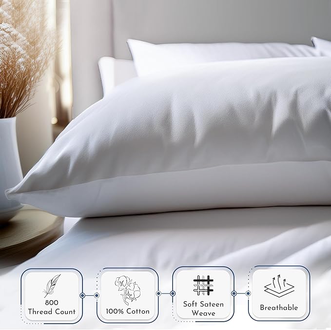 California Design Den Heirloom Soft, Smooth & Thick Certified 800 Thread Count 100% Cotton Sateen, 2 Pillow Cases Standard Size Fits Standard & Queen Size Pillows (Soft Teal)