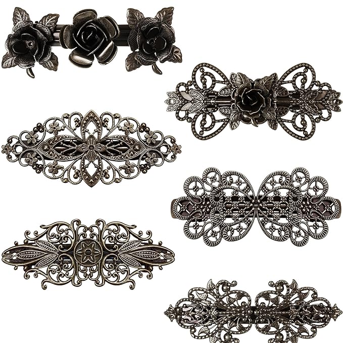 Geyoga 6 Pieces Vintage Hair Barrettes for Women Retro Flower French Pearl Crystal Rhinestones Clips Hair Pins for Women Styling Accessories(Elegant Style)