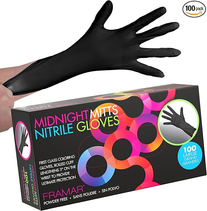 FRAMAR Black Disposable Gloves Large – 12 INCH Latex Free Gloves Large, Guantes Desechables, For Hair Dye, Cleaning, Tattoo, Mechanics – Extra Durable & Resistant – 100 Pack