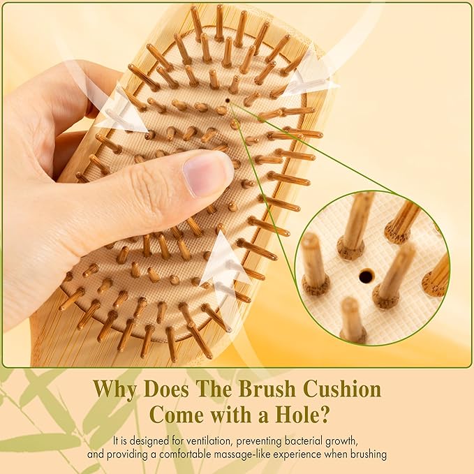 BFWood Bamboo Paddle Hairbrush with Bamboo Bristles for Massaging Scalp