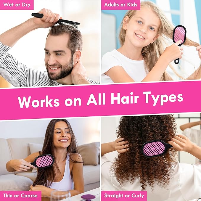 4 Pack Vented Detangling Hair Brush - Detangler Hairbrush with Soft Bristles for Effortless Tangle Free - Ideal for Wet Dry or Curly Damaged Hair for Women Men Kids