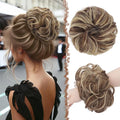 FESHFEN Messy Bun Hair Piece - Large Elastic Wavy Curly Hair Bun Scrunchies Ponytail Extensions Synthetic Chignon Hairpieces for Women, Copper Brown & Beige Blonde 1.94oz