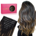 WENNALIFE Seamless Clip In Hair Extensions, 14 Inch 130g 7pcs Natural Black Mixed Chestnut Brown Hair Extensions Clip in Human Hair Invisible PU Skin Weft Natural Remy Human Hair Extensions