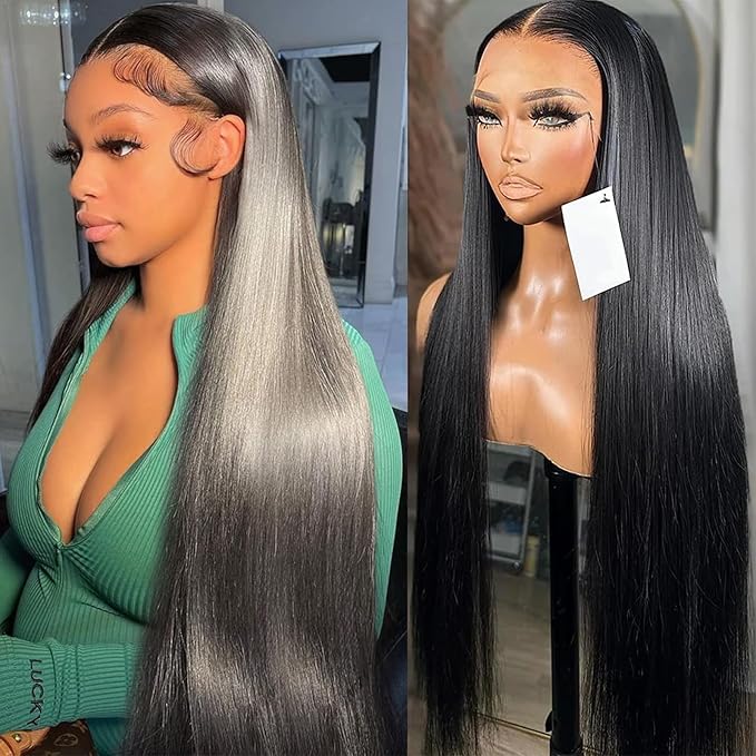 Lemoda 13x6 Full Lace Frontal Wig 180% Density Straight Lace Front Wigs Human Hair HD Transparent Lace Glueless Wig Pre Plucked 15A Brazilian Virgin Human Hair Wigs for Women 22 Inch