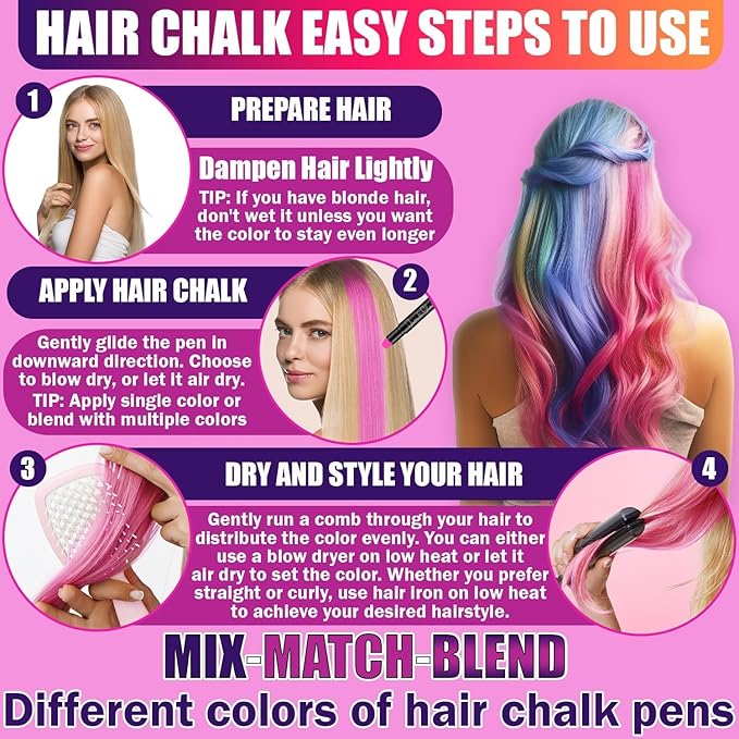 Jim&Gloria 16 Dustless Hair Chalk for Girls Washable Dye, Birthday Gifts for Teen Girls Makeup Kit, Temp Paint Temporary Hair Color for Teen Girl Gifts Trendy Stuff
