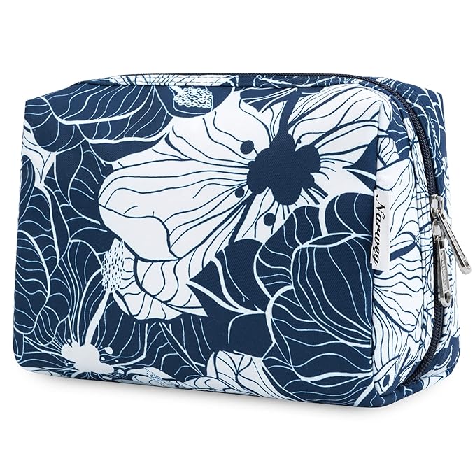 Narwey Cute Makeup Bag Travel Cosmetic Bag Organizer Toiletry Bag Make Up Bags with Compartments for Women Girls (Large, Blue Lotus)