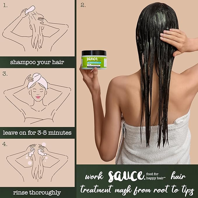 SAUCE BEAUTY Guacamole Whip Hair Mask - Deep Conditioning Hair Mask for All Hair Types w/Avocado, Honey & Argan Oil - 12 Fl Oz Hair Mask for Dry, Damaged & Frizzy Hair (Guacamole)