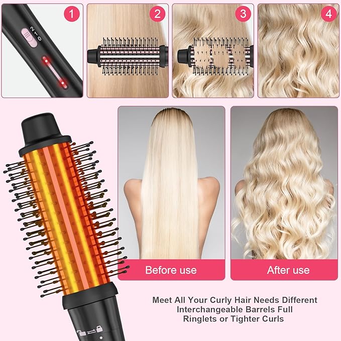 5 in 1 Curling Wand Set with Thermal Brush & Ceramic Barrels (0.35"-1.25"), Instant Heat Up, Dual Voltage Hair Curler, Perfect for Long Short Hair, and All Hair Types, Gift for Women
