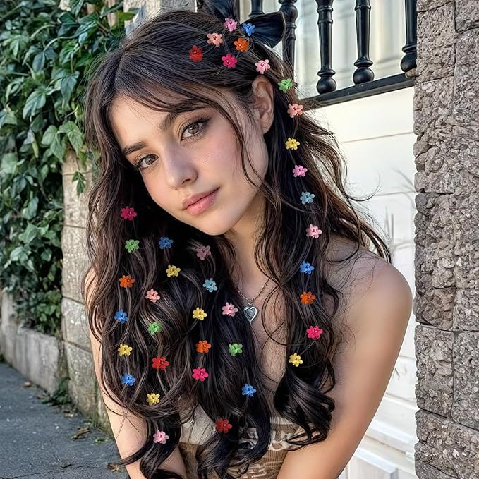 JANYUN 120 Pcs Mini Flower Hair Clips, Colorful Small Hair Claw Clips Cute Tiny Jaw Clips Hair Pins Hair Barrettes Accessories