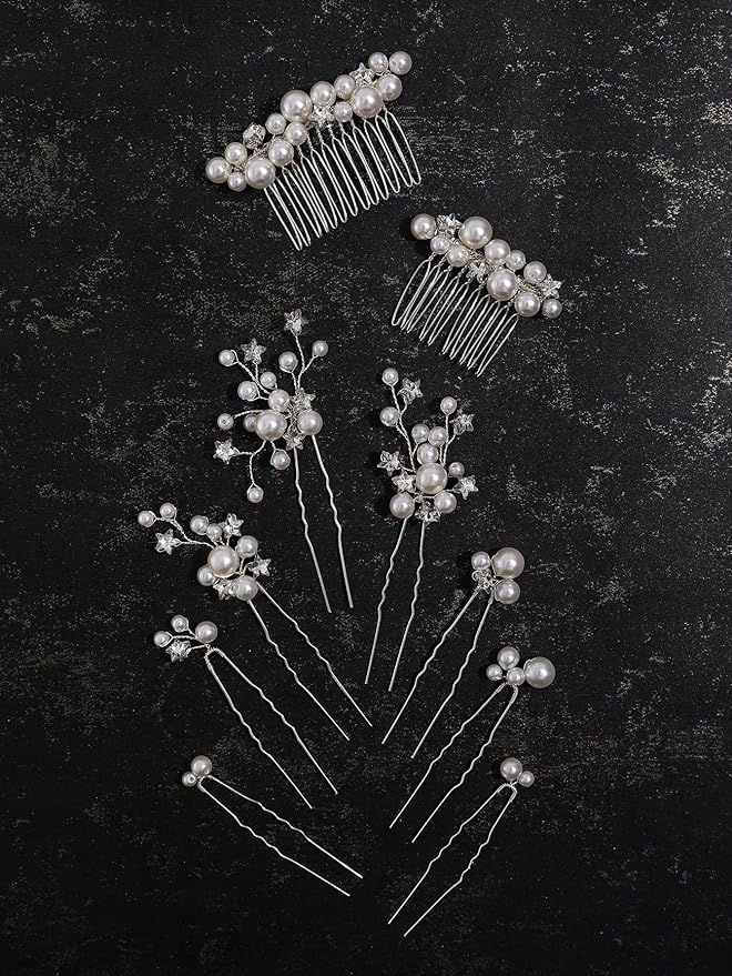 Pearl Bridal Hair Pins Wedding Hair Comb Bridal Hair Accessories for Wedding Brides Women Girls Star Shape
