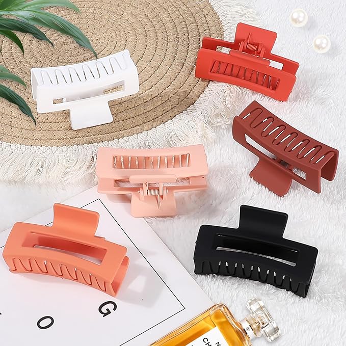 3.5 Inch Medium Hair Claw Clips 6 Pack Hair Clips for Women Square Rectangle Claw for Hair Banana Jaw Clips Hair Accessories for Girls (Orange)
