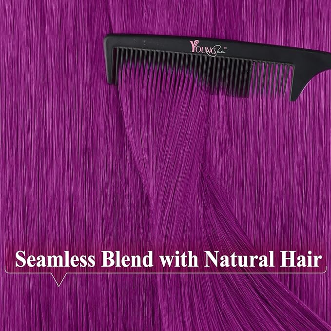 YoungSee Purple Tape in Human Hair Extensions Purple Hair Extensions Tape in 10pcs 25g Color Human Hair Tapes 16 Inch Tape on Extension Diy Your Hairstyle