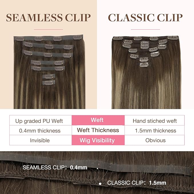 GOO GOO Clip in Hair Extensions Real Human Hair, Remy Human Hair Extensions Clip ins for Women, Natural Human Hair, 22inch 160g 7Pcs, #4/26/4 Balayage Chocolate Brown to Honey Blonde