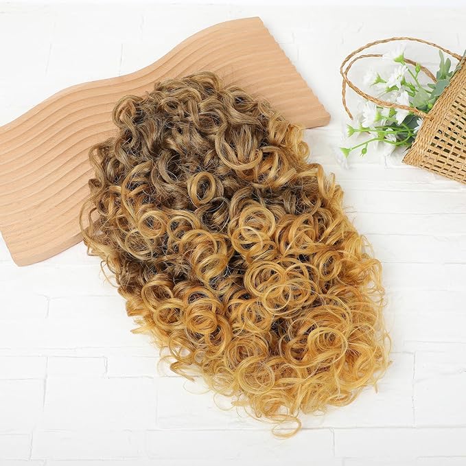 FLUFYMOOZ 100％ Pure Protein Ponytail Extension, 18 Inch Curly Claw Clip Ponytail Hair Extensions Natural Soft pony tail hairpiece for women-Medium Brown with Golden Blonde