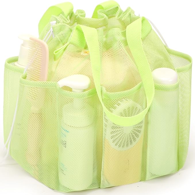 Mesh Shower Caddy Portable with Drawstring, Dorm Room Essentials for College Students Girls & Boys, Large Shower Bag for Camping,Swimming,Gym,Travel,Bathroom - Green