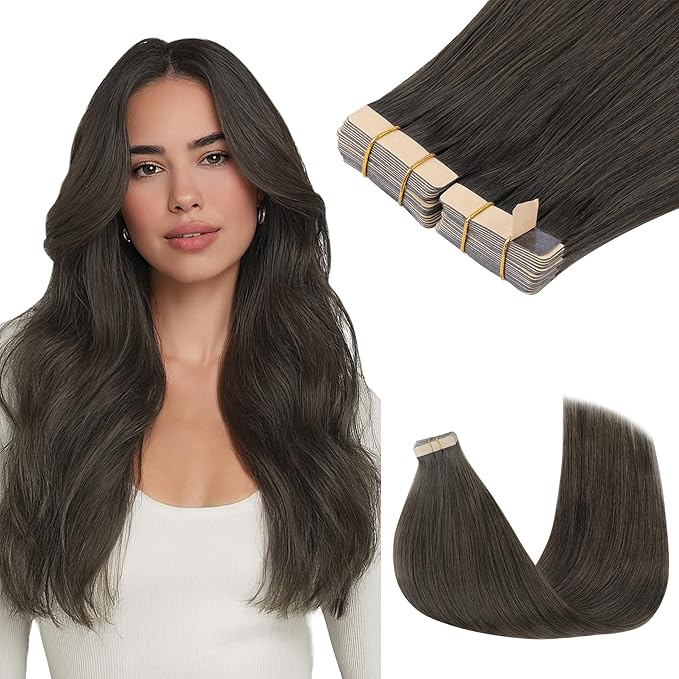 GOO GOO Tape in Hair Extensions Human Hair, 1C Mocha Brown, 22inch 100g 40pcs, Skin Weft Seamless Invisible, Silky Straight with Thick Ends, Remy Human Hair