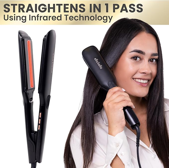 ELLA BELLA® Titanium Flat Iron Hair Straightener (with Infrared) • Professional Straightening Iron • Digital Display to Accurately Control Temperature • As Featured in Good Housekeeping