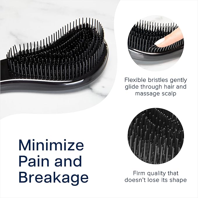 Crave Naturals Glide Thru Detangling Brush, Detangler Brush for Curly, Straight, Wet and Dry Hair Comb for Adults and Kids, Hair Accessories for Women, Black