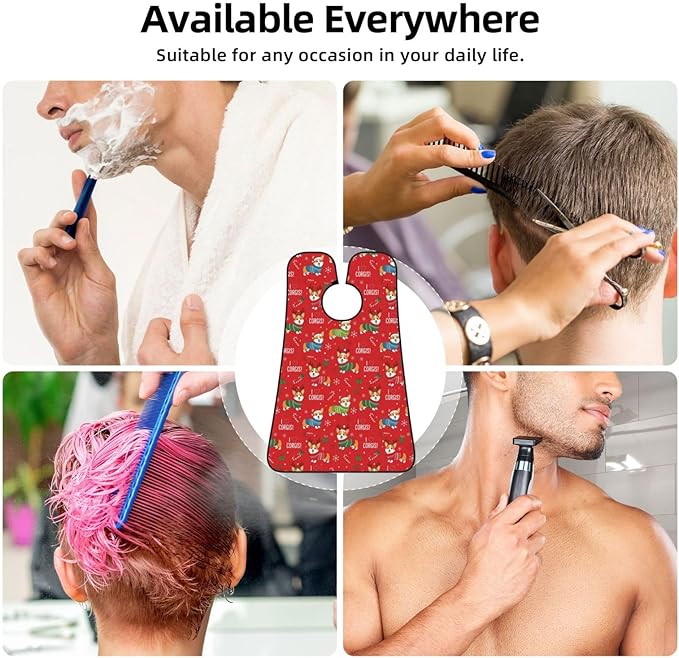 Beard Hair Catcher Bib, Waterproof Non-Stick Grooming Apron for Shaving Trimming, Perfect for Men Dad, Christmas Red Corgis Dog Shave Bib