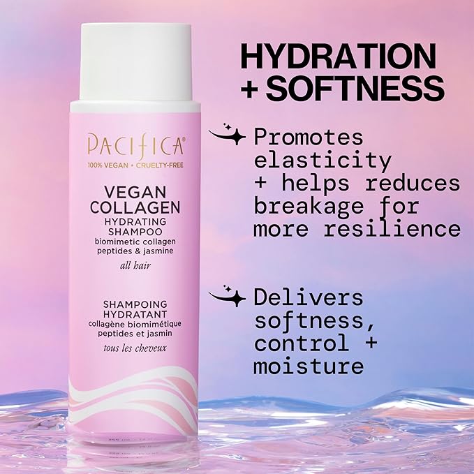 Pacifica Vegan Collagen Hydrating Shampoo & Conditioner Set – Moisturizing Hair Care for Dry Brittle Hair, Biotin & Avocado Oil for Strength & Shine, Thickening Clean Vegan Dermatologist Tested, 12 oz