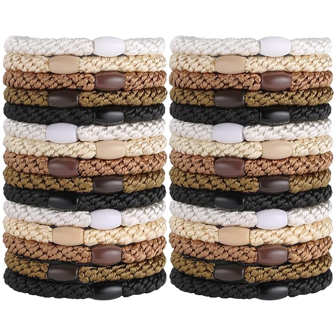 Hair Ties for Women Girls, Funtopia 30 Pcs Elastics Hair Bands Ponytail Holders for Thick Hair, No Damage No Crease Hair Elastics (Black/Brown/White/Beige/Coffee)