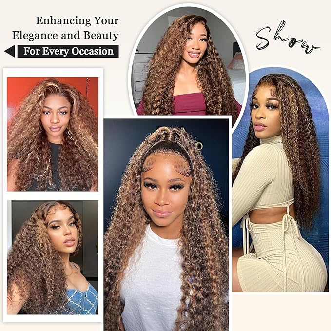 Highlight Ombre Lace Front Wigs Human Hair 13x6 Honey Blonde Deep Wave Wig Human Hair 4/27 Glueless Deep Wave Human Hair Wigs Pre Plucked with Baby Hair for Women 28 Inch