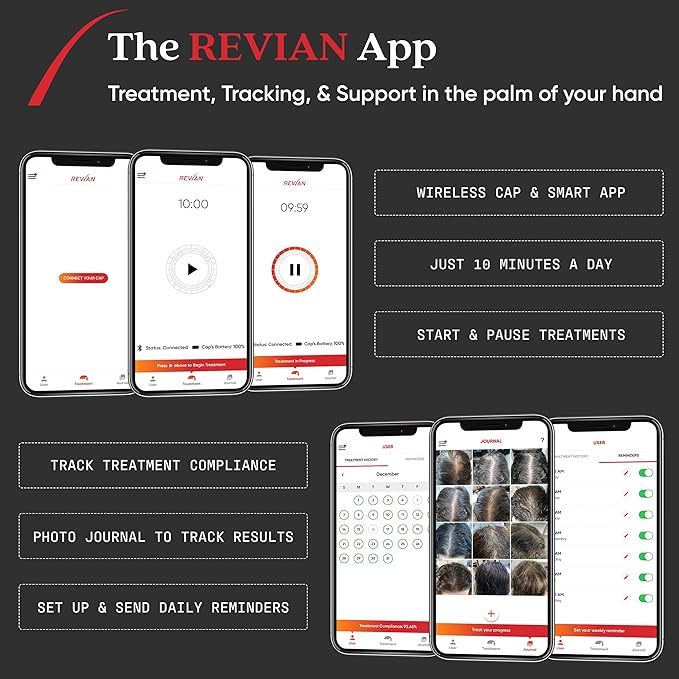 REVIAN Red Cap Hair Growth Device LED Wireless FDA Cleared Red Light Therapy for Hair Regrowth, Hair Loss Treatment for Men + Women, Thinning, Regrowth & Alopecia with Smartphone App