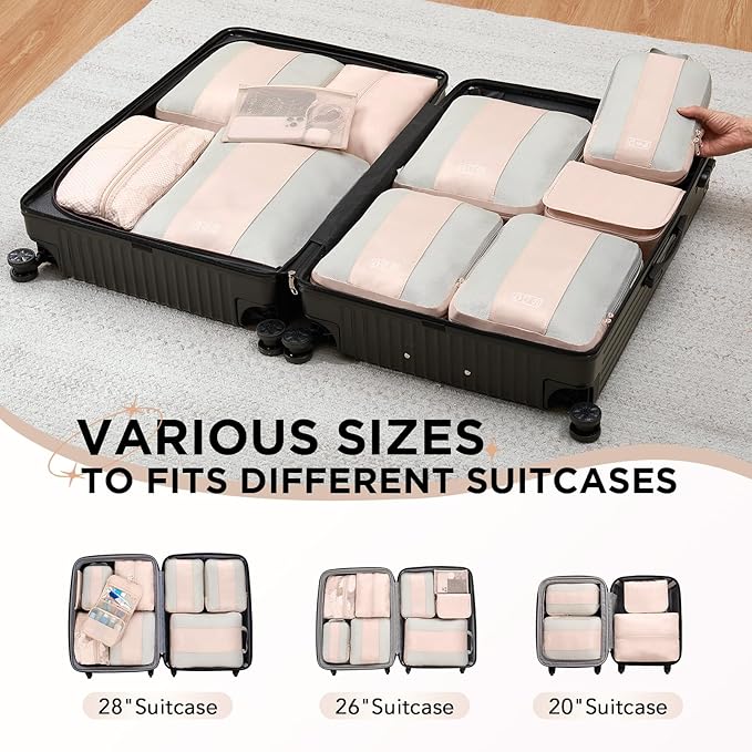 10 Set Compression Packing Cubes for Travel Gifts Women Mom,OlarHike Luggage Clothes Organizer for Travelers,Airplane/Cruise/Car/Train Travel Essentials,Compressible Expandable Saver Space Bags(Beige)