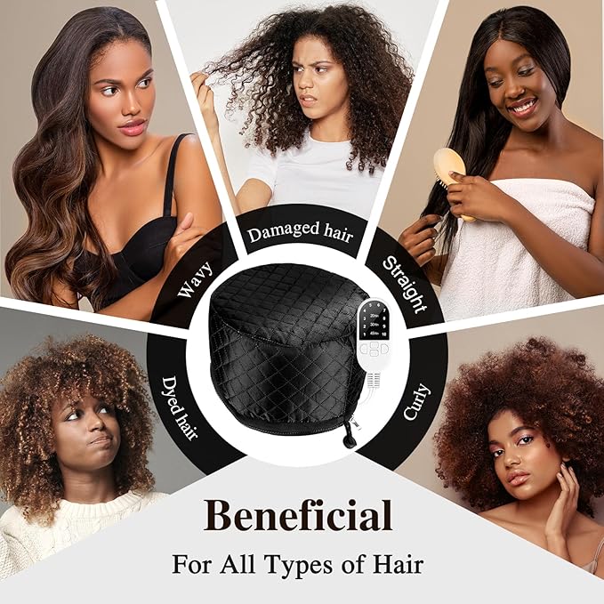 Heat Cap for Deep Conditioning: 10-Level Heats Up Quickly 3 Time Settings Hair Steamer for Natural Hair Home Use Thermal Steam Cap for Black Hair Portable Heating Caps