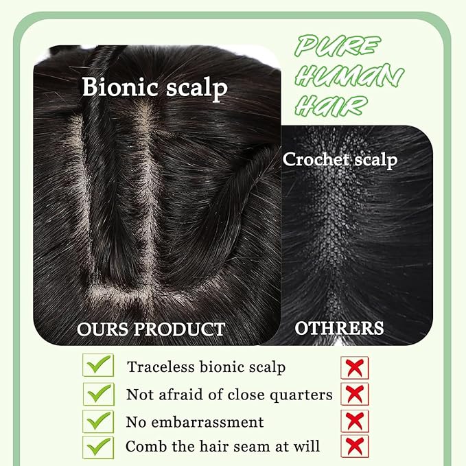 Hair Toppers for Women Real Human Hair, 360°3D Bangs Clip Human Toppers for Women with Thinning hair Realistic Scalp Line (Brown Black, 3D Side Bangs (11 * 7))