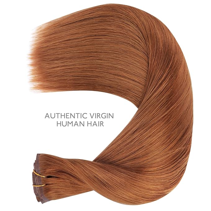 WENNALIFE Seamless Clip In Hair Extensions Human Hair, 24 Inch 160g 7pcs Dirty Ginger Real Hair Extensions Clip in Human Hair Invisible PU Skin Weft Natural Remy Hair