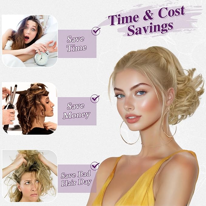 BARSDAR Short Blonde Ponytail Extension - 10 Inch Wavy Drawstring Ponytail Hair Extensions for Women - Synthetic Comb Clip in Ponytail Hairpieces Fake Pony Tails - Mixed Blonde & Bleach Tips