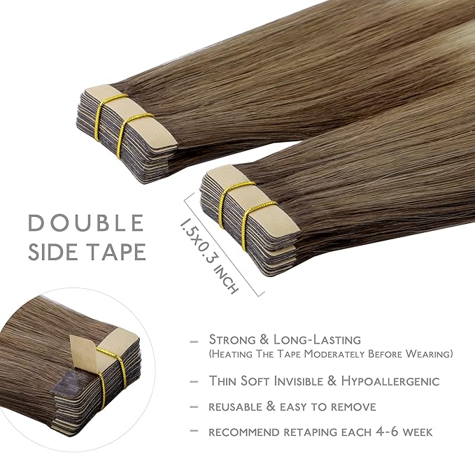 WENNALIFE Tape in Hair Extensions Human Hair, 20pcs 50g 14 inch Sandy Brown to Platinum Blonde Remy Hair Extensions Straight Human Hair Tape in Extensions Skin Weft Tape Extensions Human Hair